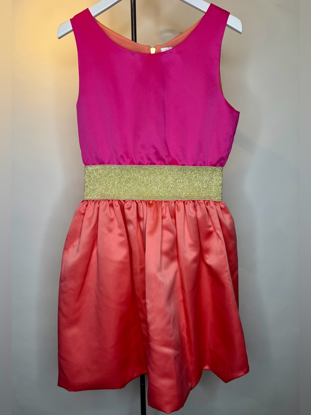 Z by Zoë Fuchsia Coral Satin Gold Waist Party Dress